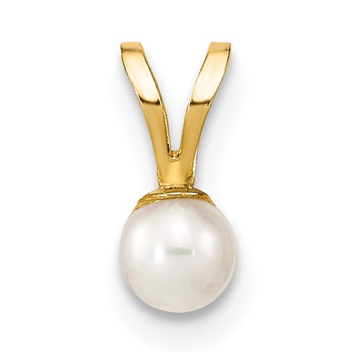 10k Gold 3-4mm White Round Freshwater Cultured Pearl Pendant