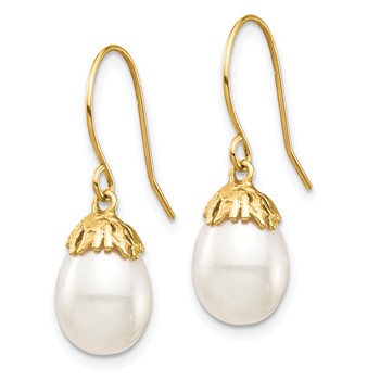 10K 7-8mm White Rice Freshwater Cultured Pearl Dangle Earrings — alternate view