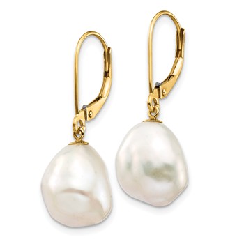 10K 10x12mm White Keshi Freshwater Cultured Pearl Leverback Earrings — alternate view