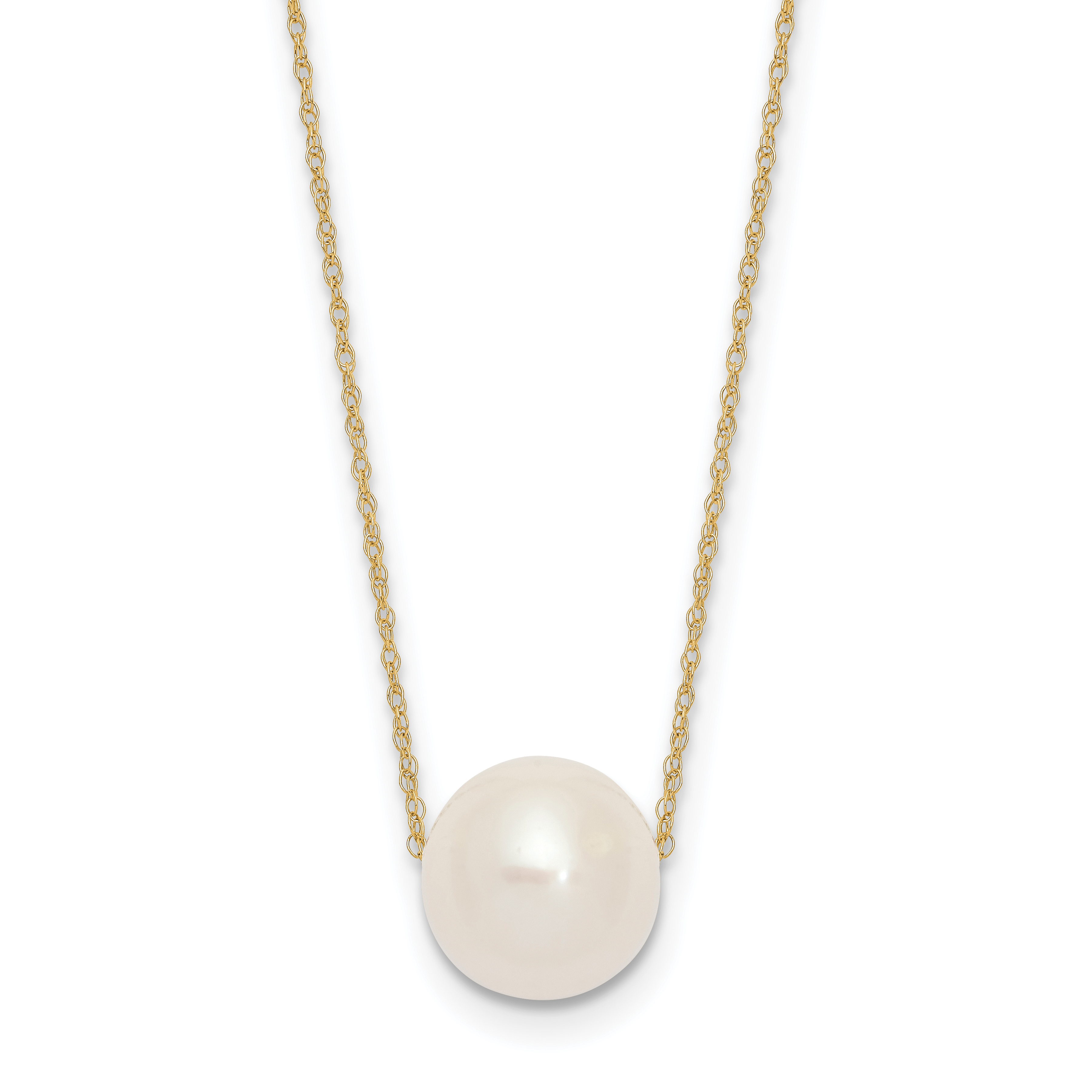 10k 10-11mm White Semi-Round Freshwater Cultured Pearl 17 inch Rope Necklace