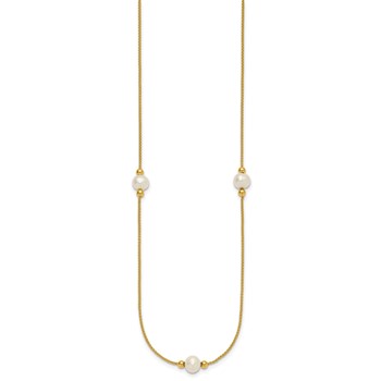 10k Polished 8-9mm Semi-Round White Freshwater Cultured Pearl 3-Station 18 inch Necklace — alternate view