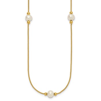 10k Polished 8-9mm Semi-Round White Freshwater Cultured Pearl 3-Station 18 inch Necklace