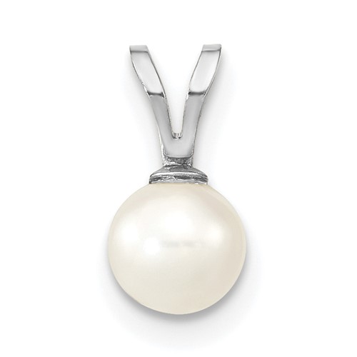10k WG 5-6mm Round White Freshwater Cultured Pearl Pendant
