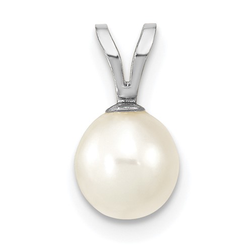 10k WG 6-7mm Round White Freshwater Cultured Pearl Pendant