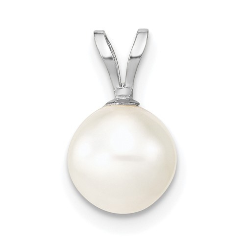 10k WG 7-8mm Round White Freshwater Cultured Pearl Pendant