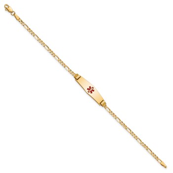 10k Medical Soft Diamond Shape Red Enamel Figaro ID Bracelet — alternate view