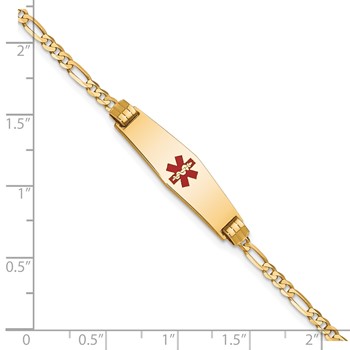 10k Medical Soft Diamond Shape Red Enamel Figaro ID Bracelet — alternate view