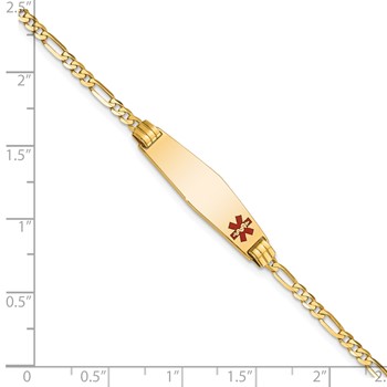 10k Medical Soft Diamond Shape Red Enamel Figaro ID Bracelet — alternate view