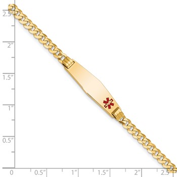 10k Medical Soft Diamond Shape Red Enamel Curb Link ID Bracelet — alternate view