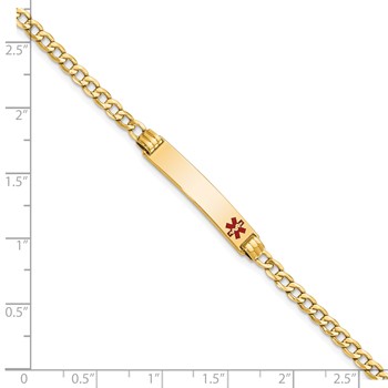 10k Semi-Solid Medical Red Enamel Cuban Link ID Bracelet — alternate view