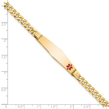 10k Medical Soft Diamond Shape Red Enamel Curb Link ID Bracelet — alternate view