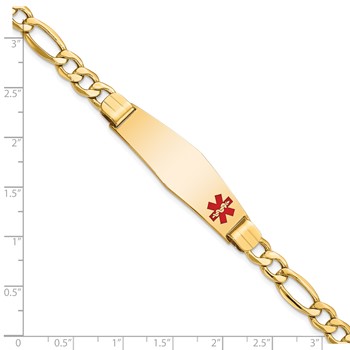 10k Semi-Solid Medical Soft Diamond Shape Red Enamel Figaro ID Bracelet — alternate view