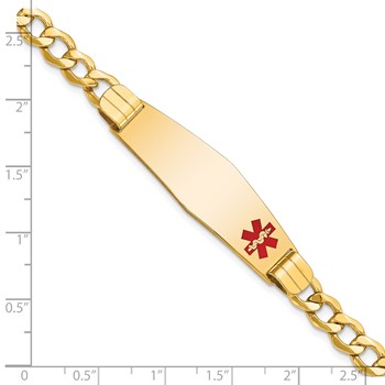 10k Semi-solid Medical Soft Diamond Shape Red Enamel Curb Link ID Bracelet — alternate view