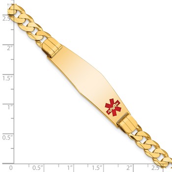 10k Medical Soft Diamond Shape Red Enamel Curb Link ID Bracelet — alternate view