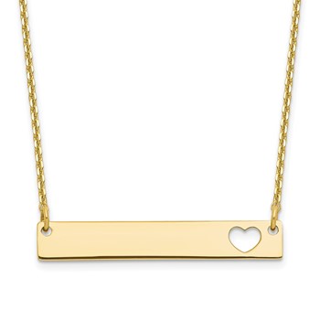 10ky Small Polished Bar Necklace w/ Heart Cut-Out