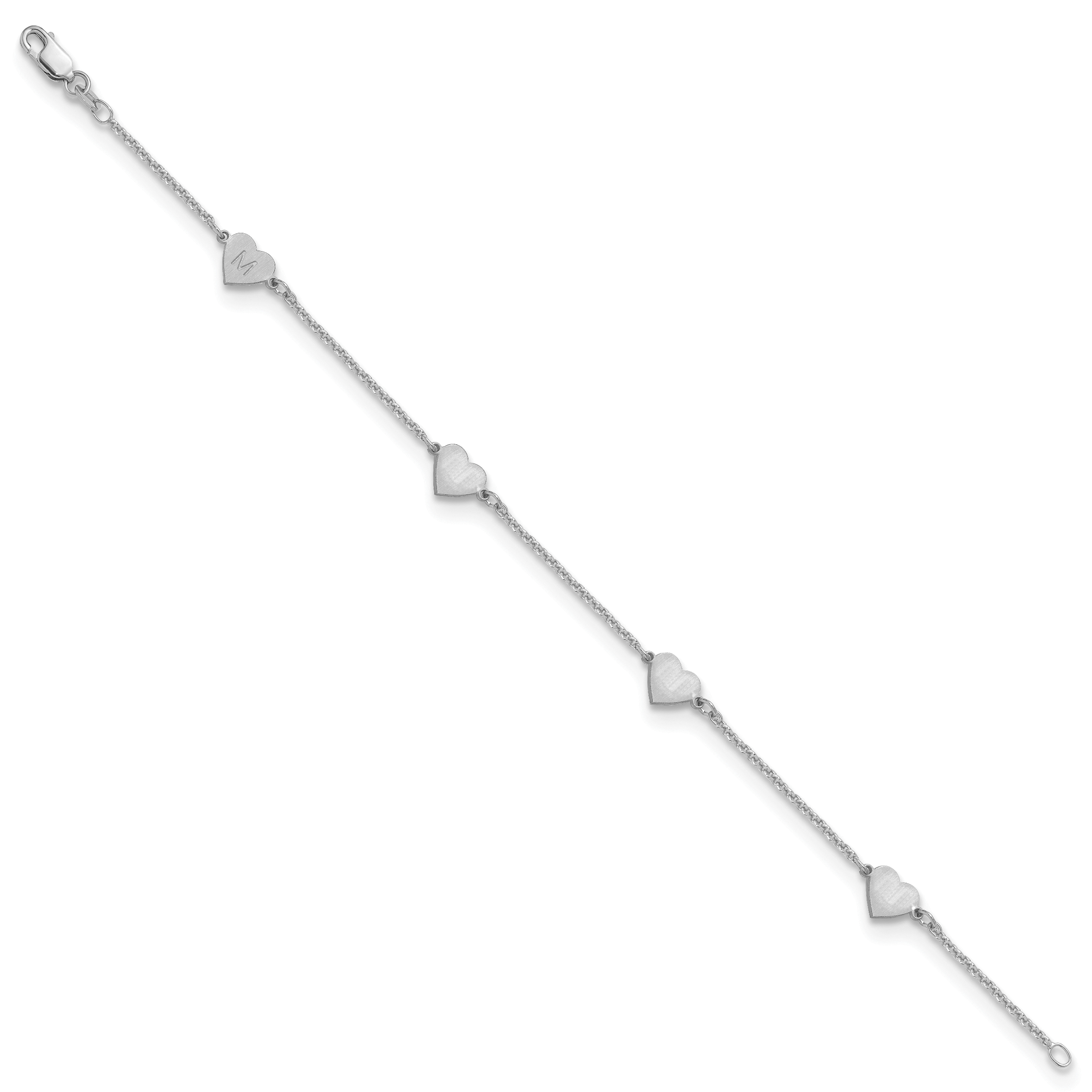10k White Gold Brushed 1 Station Heart Bracelet