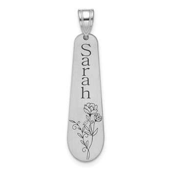 10k White Gold Brushed Name and Birth Flower Pendant