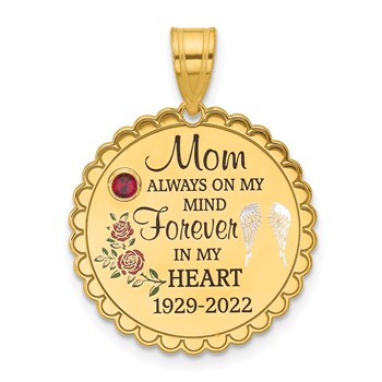 10k Yellow Gold FOREVER IN MY HEART with Birthstone Pendant