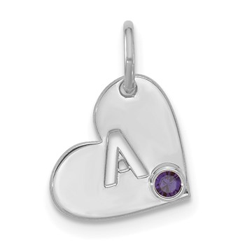 10k White Gold Cut-out Initial Heart with Birthstone Charm