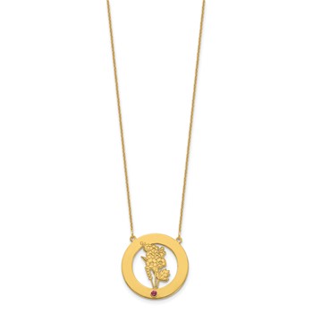 10k Yellow Gold Circle w/1 Birth Flower and Birthstone Necklace — alternate view