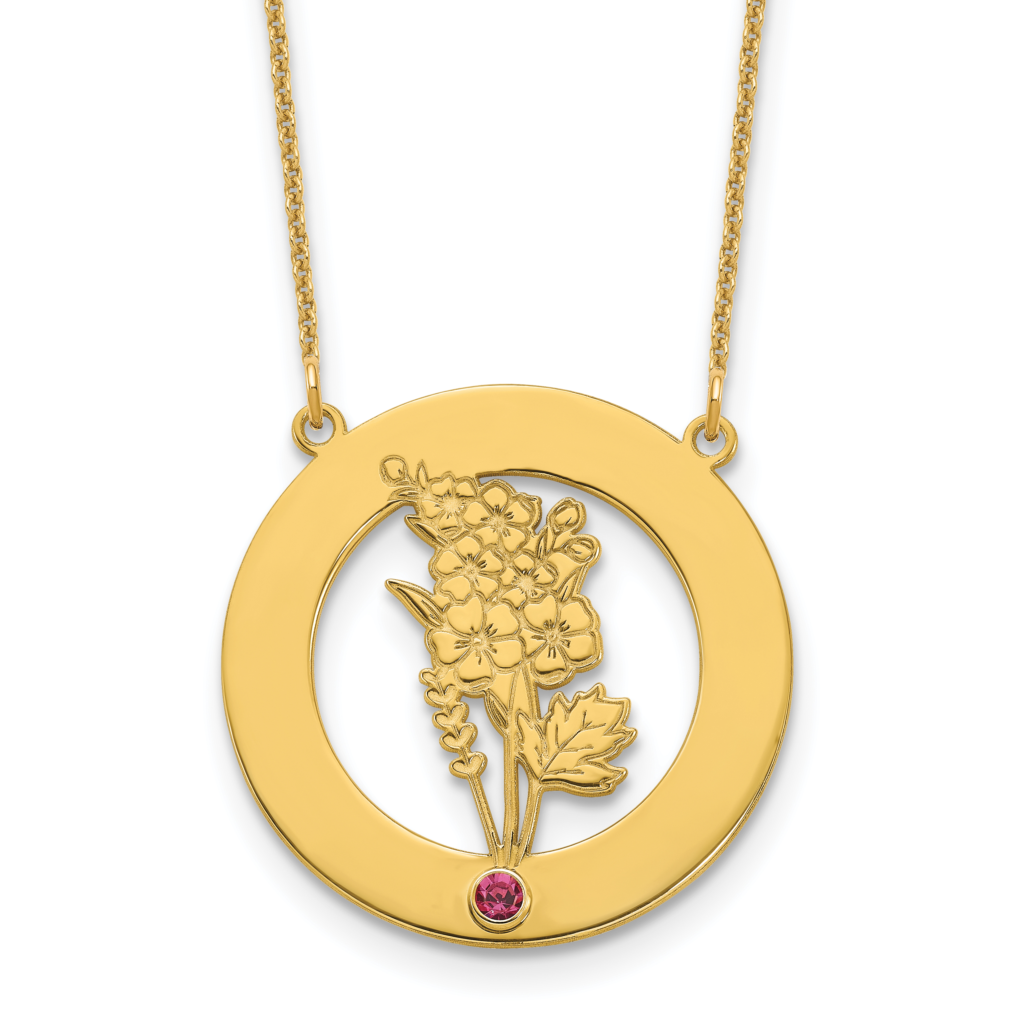 10k Yellow Gold Circle w/1 Birth Flower and Birthstone Necklace