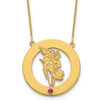 10k Yellow Gold Circle w/1 Birth Flower and Birthstone Necklace