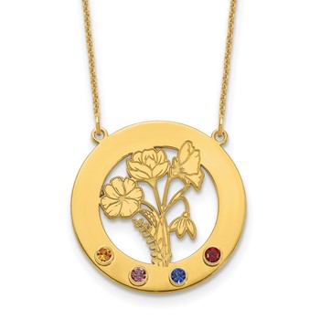 10k Yellow Gold Circle w/4 Birth Flower and Birthstone Necklace