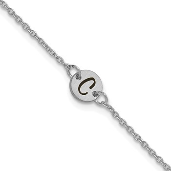 10k White Gold Brushed 1 Station Disc with Epoxy Initial Bracelet