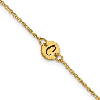 10k Yellow Gold Brushed 1 Station Disc with Epoxy Initial Bracelet