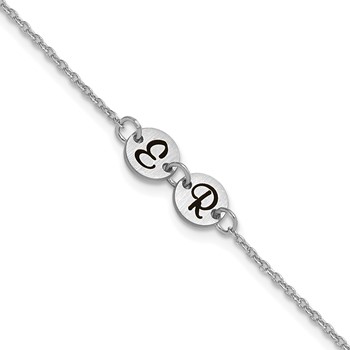 10k White Gold Brushed 2 Station Disc with Epoxy Initial Bracelet