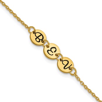 10k Yellow Gold Brushed 3 Station Disc with Epoxy Initial Bracelet