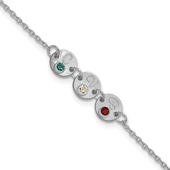 10k White Gold 3 Disc with Initial and Birthstone Bracelet
