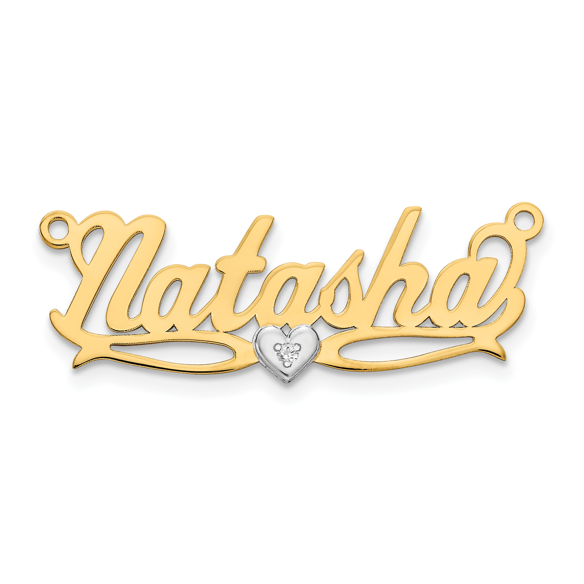 10k Two-tone 3D with Heart Diamond Name Plate