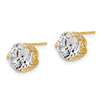 10K Tiara Collection Polished CZ Post Earrings — alternate view