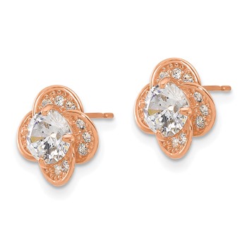 10K Tiara Collection Rose Gold Polished CZ Post Earrings — alternate view