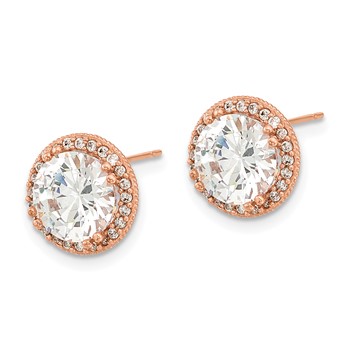 10K Tiara Collection Rose Gold Polished CZ Post Earrings — alternate view