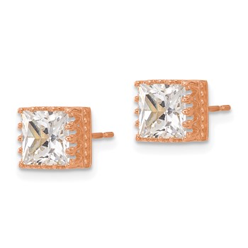 10k Tiara Collection 7mm Rose Gold Polished Square CZ Earrings — alternate view