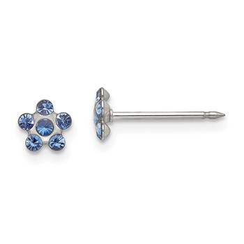 Inverness Stainless Steel Blue Crystal Flower Post Piercing Earrings