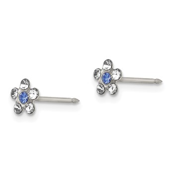 Inverness Stainless Steel Clear and Blue Crystal Flower Post Piercing Earrings — alternate view