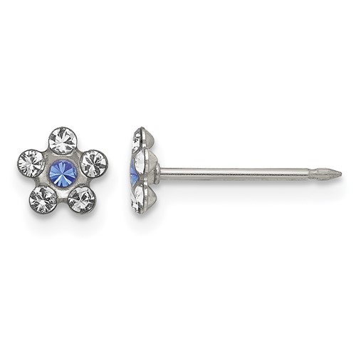 Inverness Stainless Steel Clear & Blue Crystal Post Flower Earrings