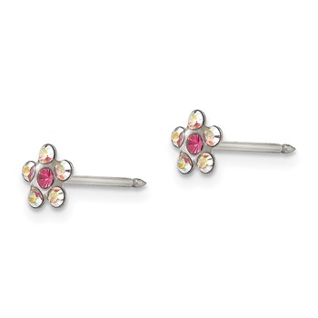 Inverness Stainless Steel Clear and Rose Crystal Flower Post Piercing Earrings — alternate view