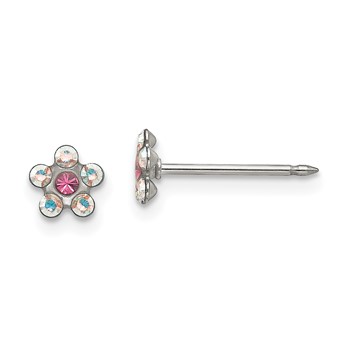 Inverness Stainless Steel Clear and Rose Crystal Flower Post Piercing Earrings
