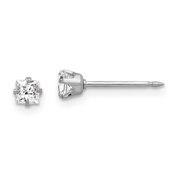 Inverness 14k White Gold 3mm Square CZ Post Piercing Earrings