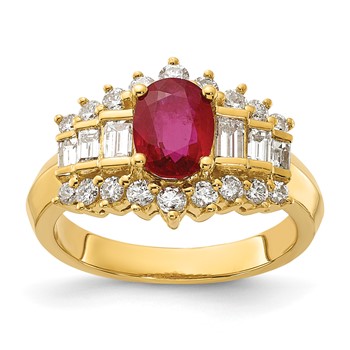 18k Yellow Gold Polished Ruby & Diamond Ring
