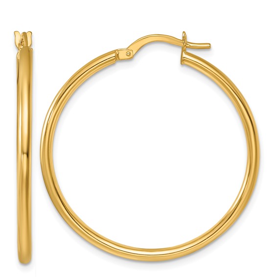Herco 14K Polished 2x35mm Round Tube Round Hoop Earrings - HERCO Herco 14K Polished 2x35mm Round Tube Round Hoop Earrings - HERCO
