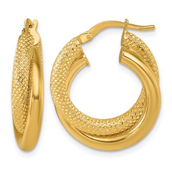 Herco 14K Polished and Textured 6.0mm Round Hoop Earrings