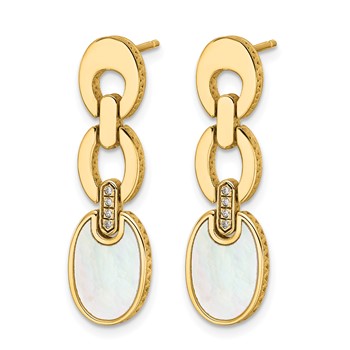 Herco 14K Polished and Brushed Mother of Pearl and Diamond Oval Link Post Dangle Earrings — alternate view