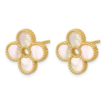 Herco 14K Polished and Beaded Mother of Pearl Flower Post Earrings — alternate view