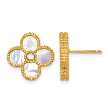 Herco 14K Polished and Beaded Mother of Pearl Flower Post Earrings
