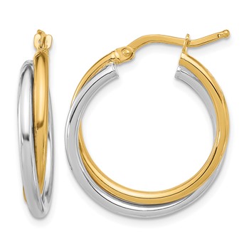 Herco 14K Two-Tone Polished and Twisted Round Hoop Earrings